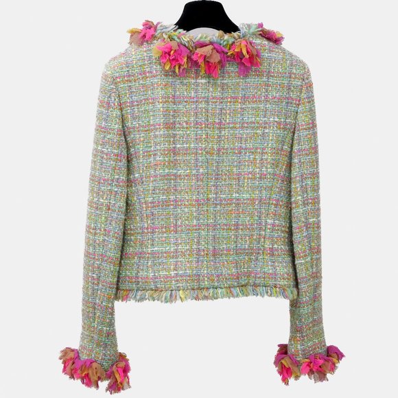 Chanel Fall 2001 Multicolour Silk Applique Tweed Jacket - Picture 3 of 16